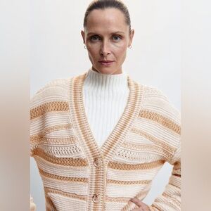 BRAND NEW Mango Combined-knit Striped Cardigan